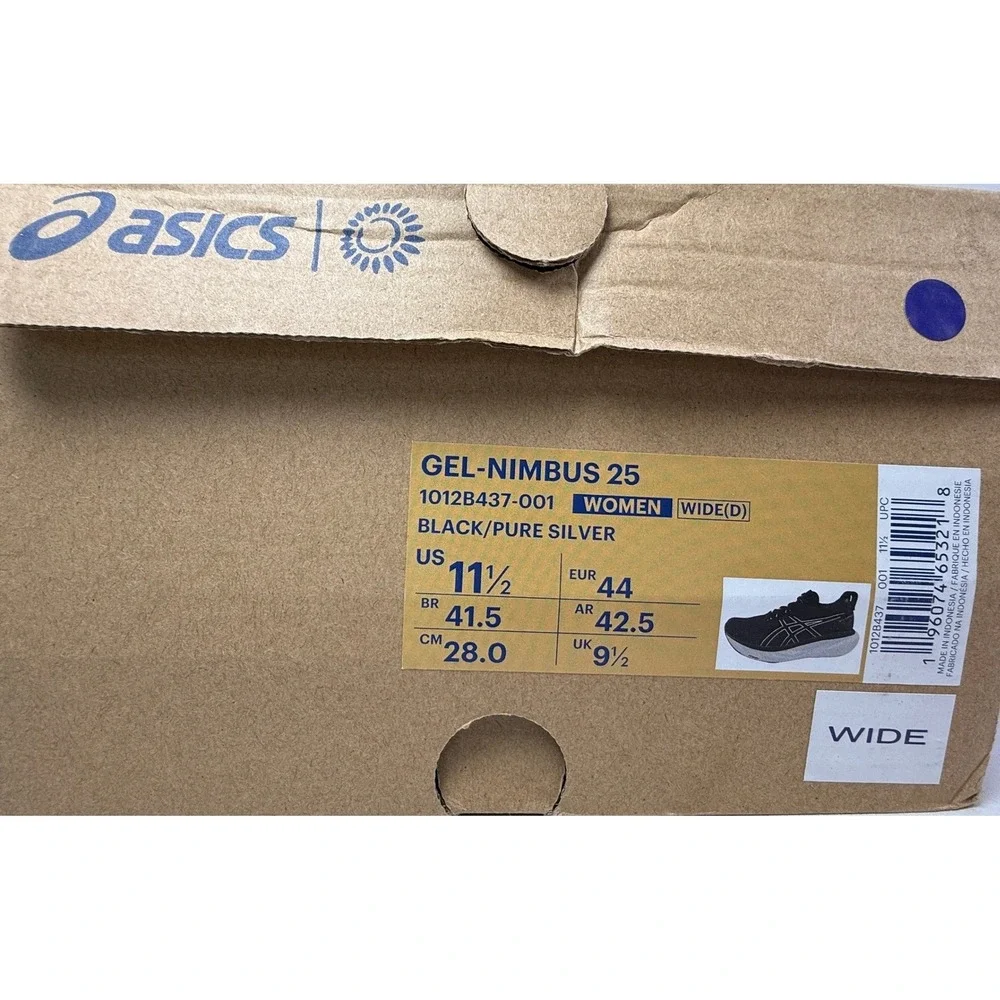 Asics Gel Nimbus 25‎ Running Shoes Womens 11.5 Wide Black White 1012B437 001